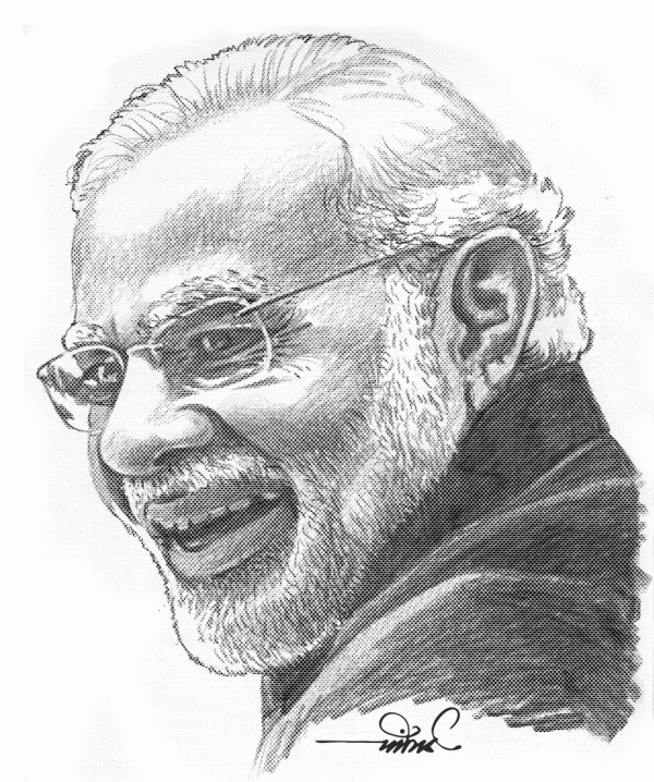 Pencil Sketch of Shri Narendra Modi - DesiPainters.com