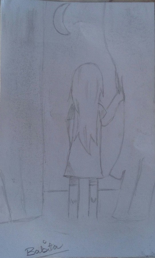 Pencil Sketch of Alone Girl