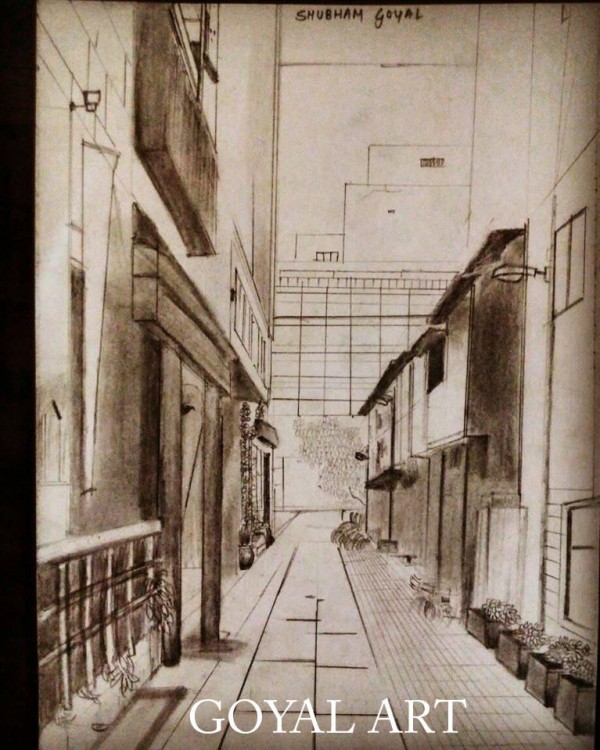 Pencil Sketch of Street View - DesiPainters.com