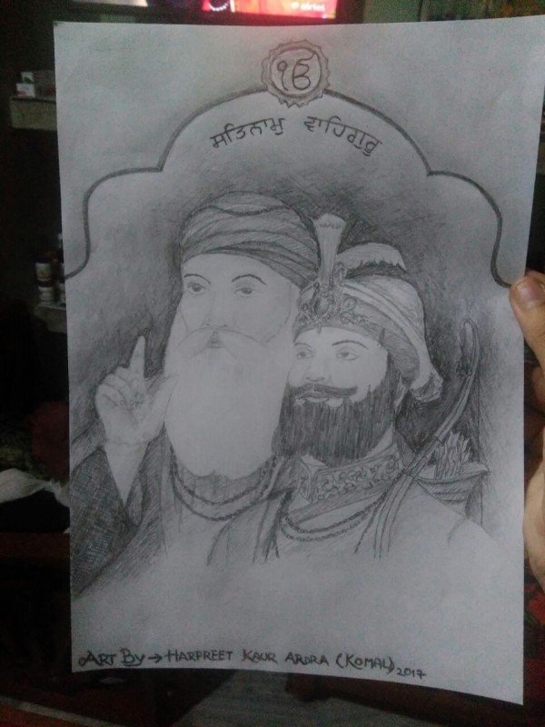 Pencil Sketch of Guru Nanak Devi Ji & Guru Gobind Singh Ji