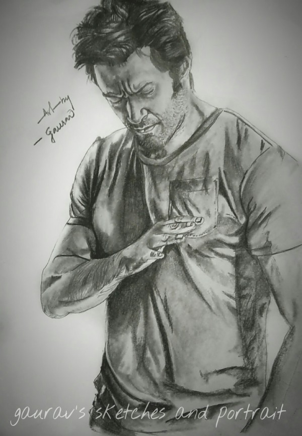 Pencil Sketch of Hugh Jackman - DesiPainters.com