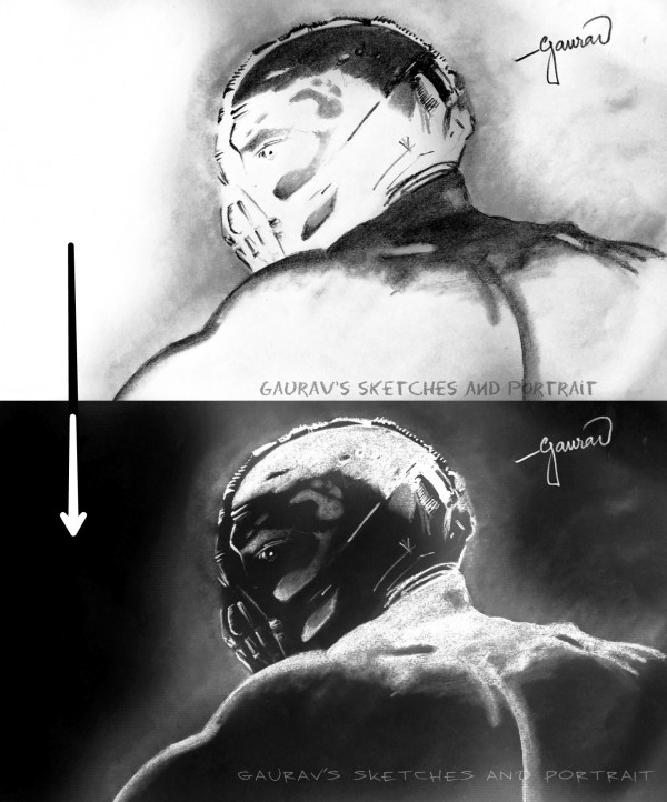 Negetive Effect Sketch of Bane from The Dark Knight - DesiPainters.com