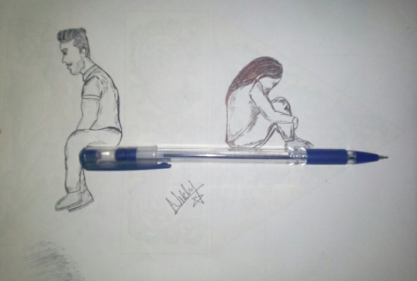 Pencil Sketch of Boy and Girl - DesiPainters.com