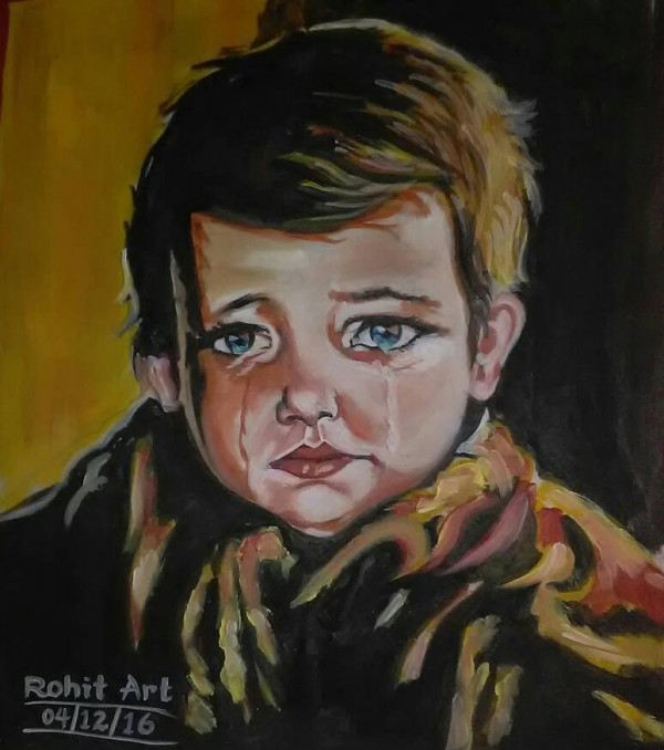 Oil Painting of Crying Child - DesiPainters.com