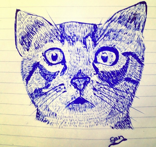 Pen Sketch of Cat - DesiPainters.com