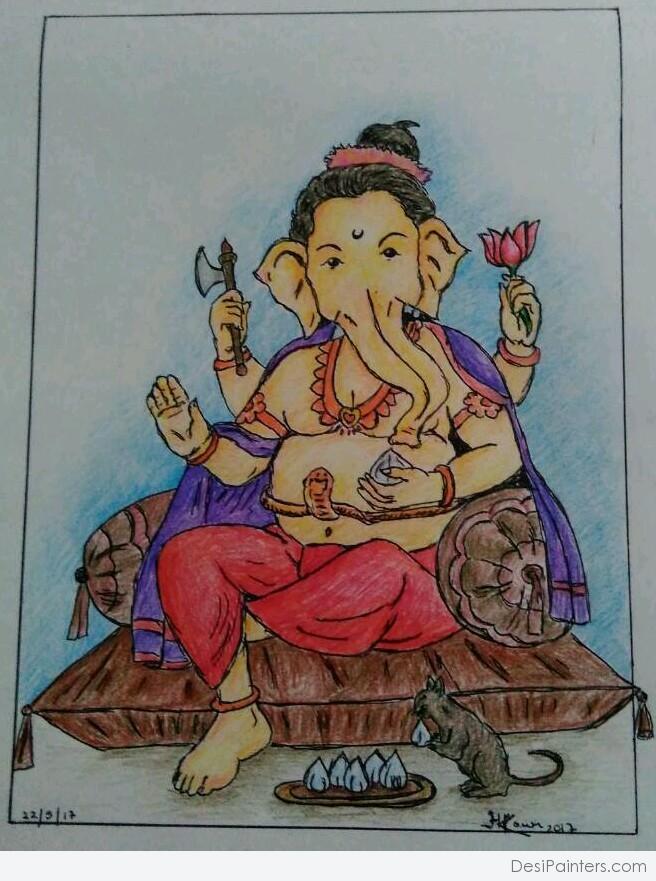 Painting Of Ganesha Drawing In Pencil Size A3 Sq - GranNino