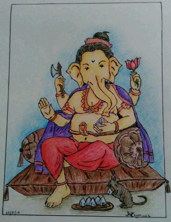 Pencil Color Sketch of Ganeshji - DesiPainters.com