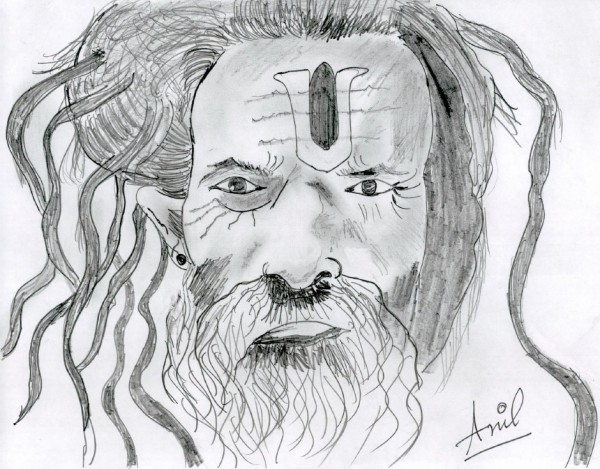 Pencil Sketch of Sadhu - DesiPainters.com