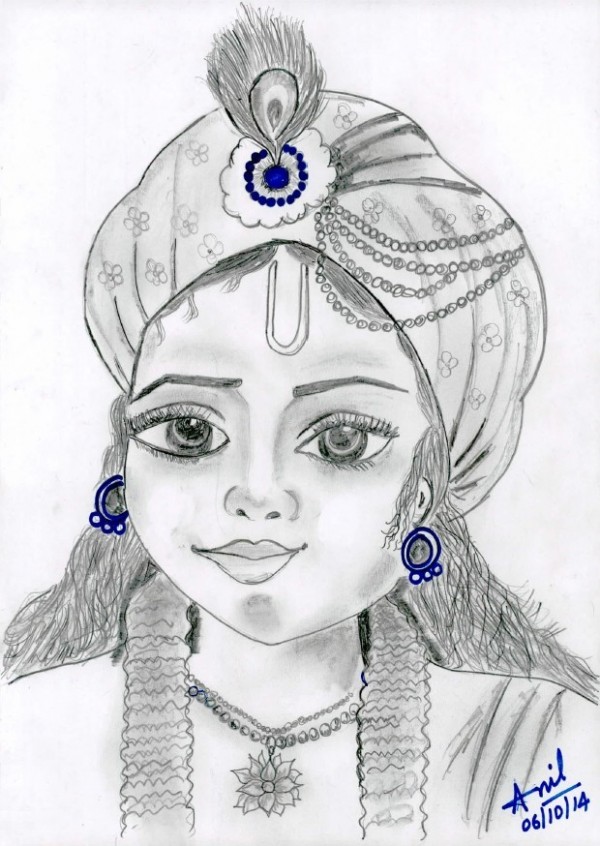 Pencil Sketch of Shri Krishna