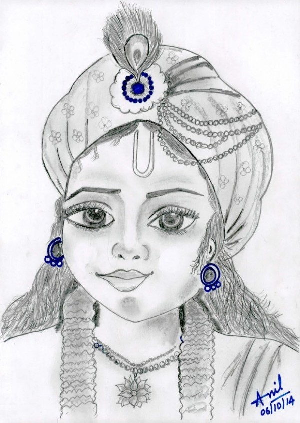 Pencil Sketch of Shri Krishna - DesiPainters.com