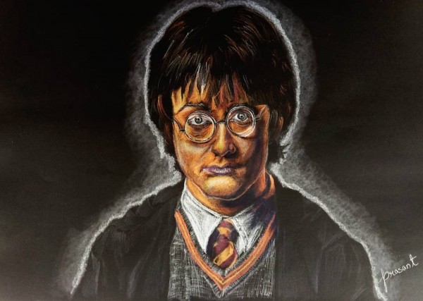 Pencil Color Sketch of Harry Potter - DesiPainters.com