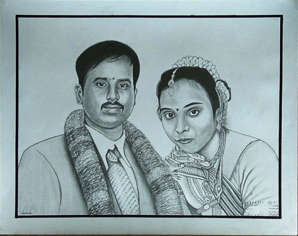 Pencil Sketch of Couple - DesiPainters.com