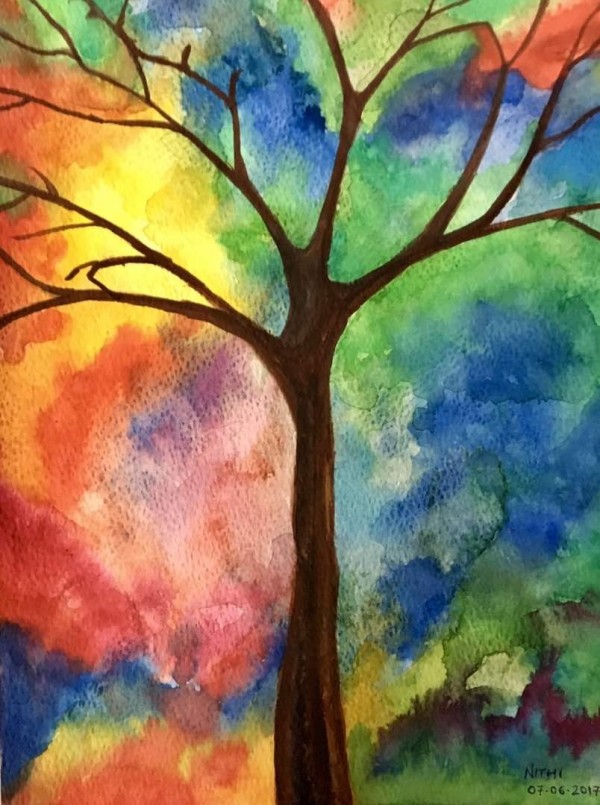 Watercolor Painting of Tree - DesiPainters.com