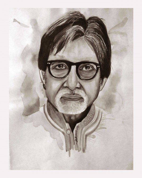Watercolor Painting of Amitabh Bachchan - DesiPainters.com
