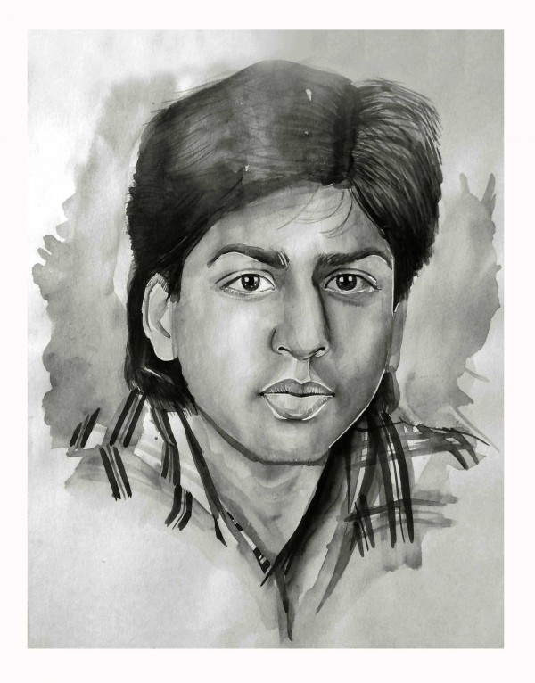 Watercolor Painting of Teenager Shah Rukh Khan