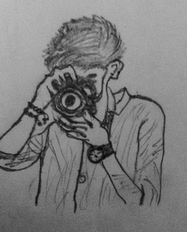 Pencil Sketch Of Boy With A Camera - DesiPainters.com