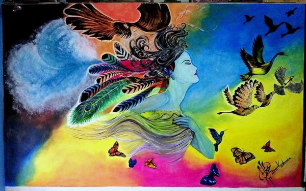 Oil Painting Of Imagination Of A Lady With Nature