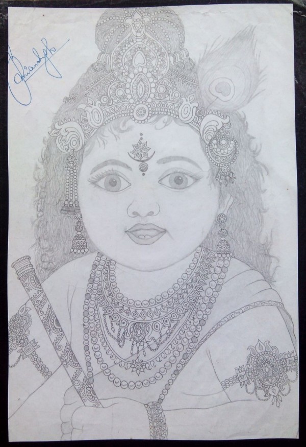 Awesome Pencil Sketch Of Krishna kanahiya