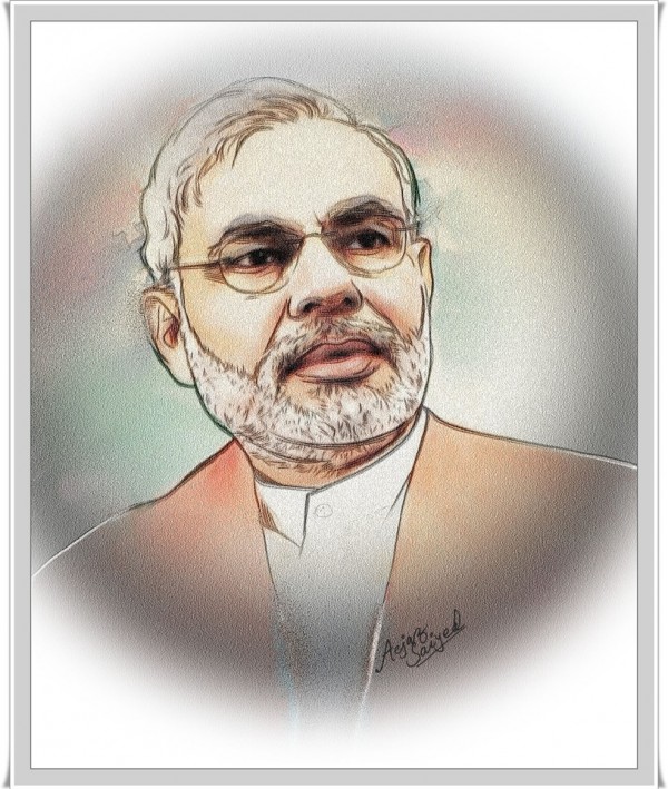 Beautiful Mixed Painting Of Narendra Modi - DesiPainters.com