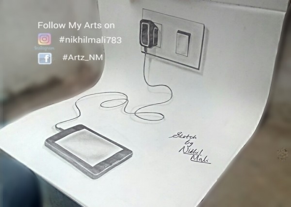 Awesome Pencil Sketch Of Phone Charging