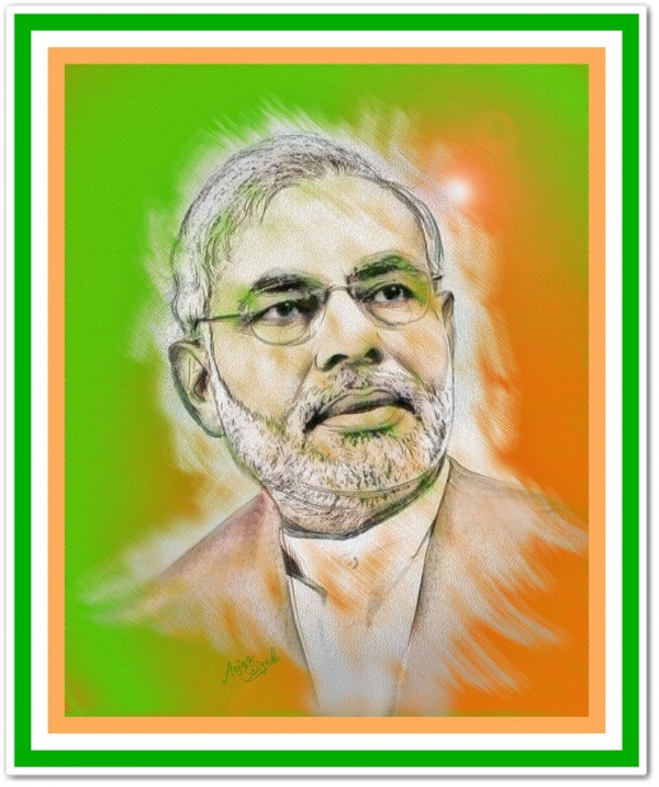 Mixed Painting Of Narendra Modi - DesiPainters.com