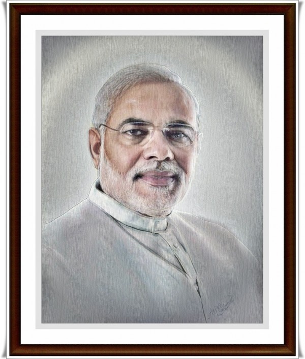 Mixed Painting Of Prime Minister Narendra Modi