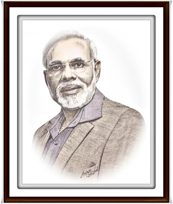 Mixed Painting Of Narendra Modi - DesiPainters.com