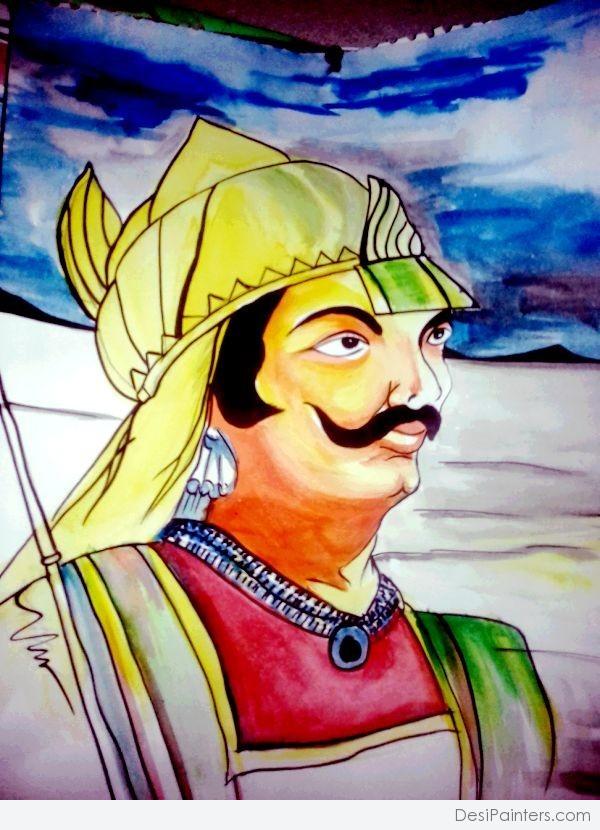 Watercolor Painting Of Maharana Pratap - DesiPainters.com