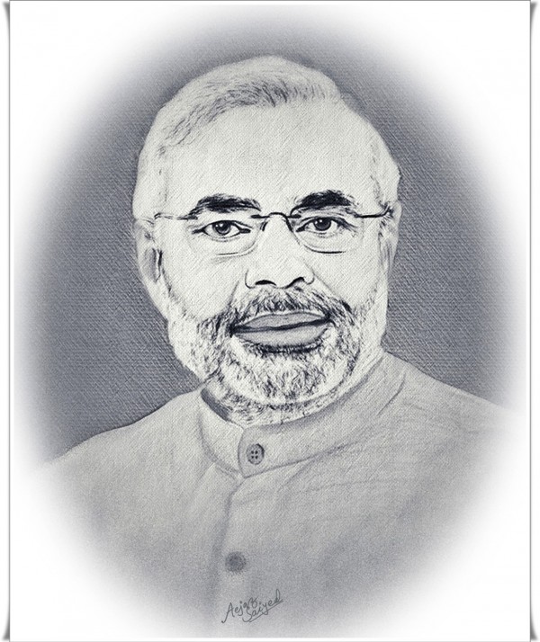 Mixed Painting Of Honorable Prime Minister Of India Narendra Modi - DesiPainters.com