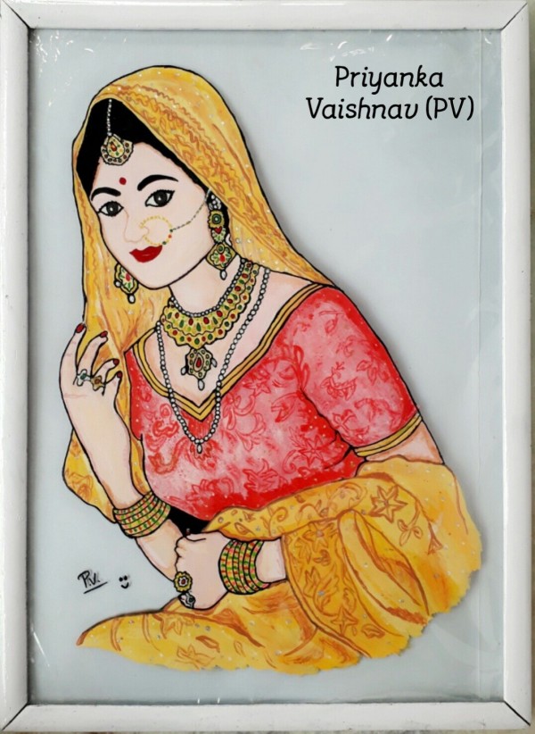 Tremendous Glass Painting Of A Beautiful Bride