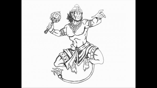 Excellent Pencil Sketch Of Hanuman By Satyajit - DesiPainters.com