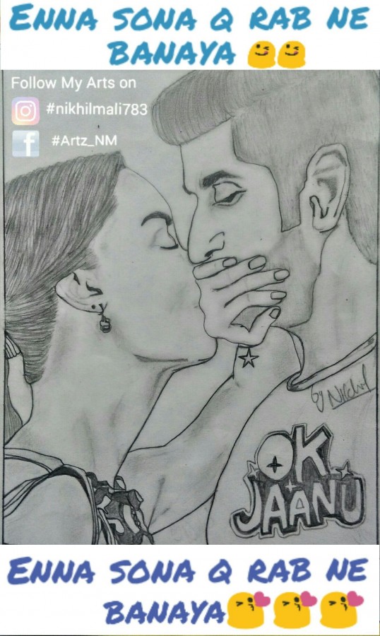 Pencil Sketch Of Ok Jaanu Poster - DesiPainters.com