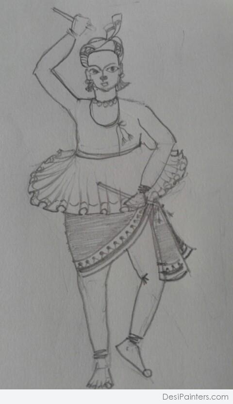 Pencil Sketch Of Gujrati Boy In Garba Dress