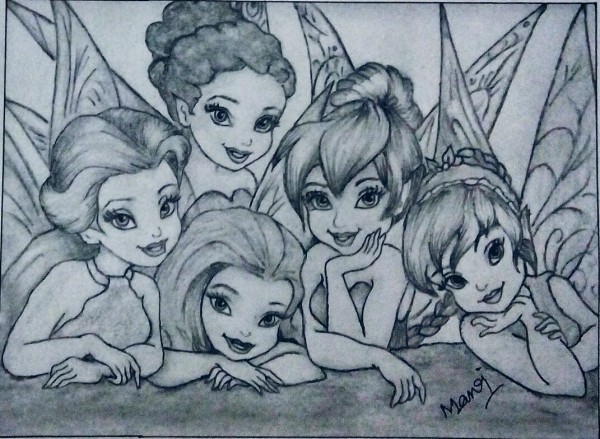 Pencil sketch of Tinker Bell