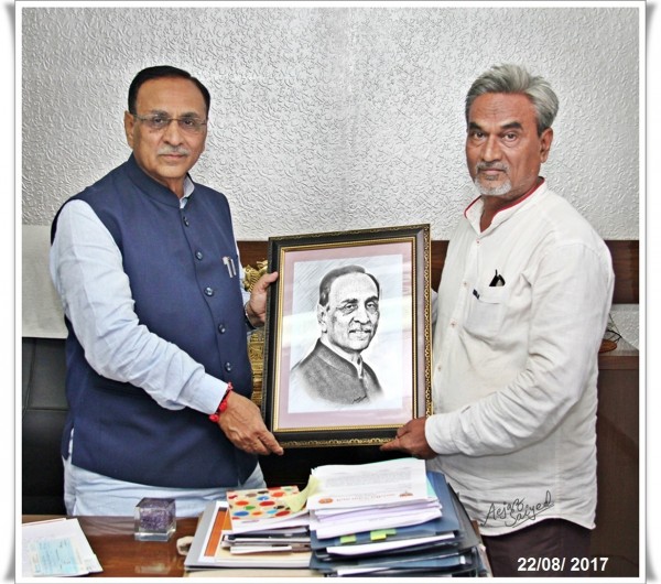 Digital Painting Of Honorable Vijay Rupani ji - DesiPainters.com