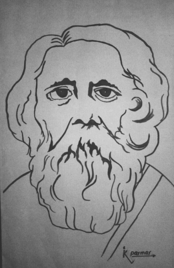 Watercolor Painting Of Rabindra Nath Tagore - DesiPainters.com