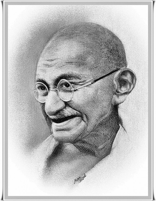 Mixed Painting Of Mahatma Gandhi