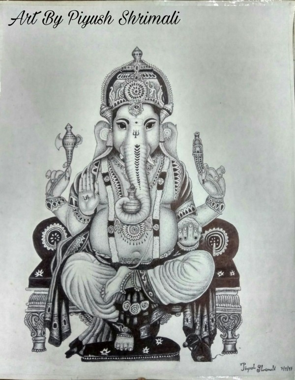 Wonderful Ink Painting Of Lord Ganesha