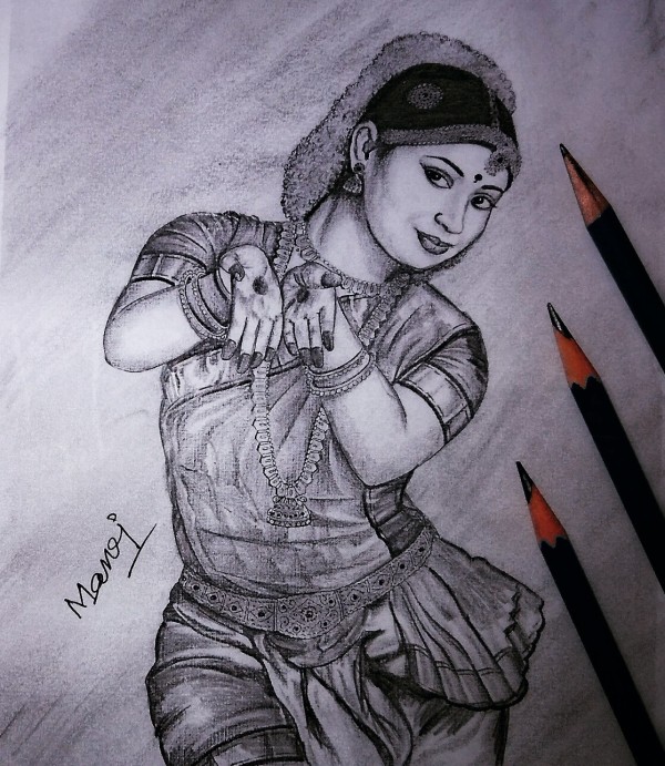 Pencil Sketch Of Girl Doing Katthak