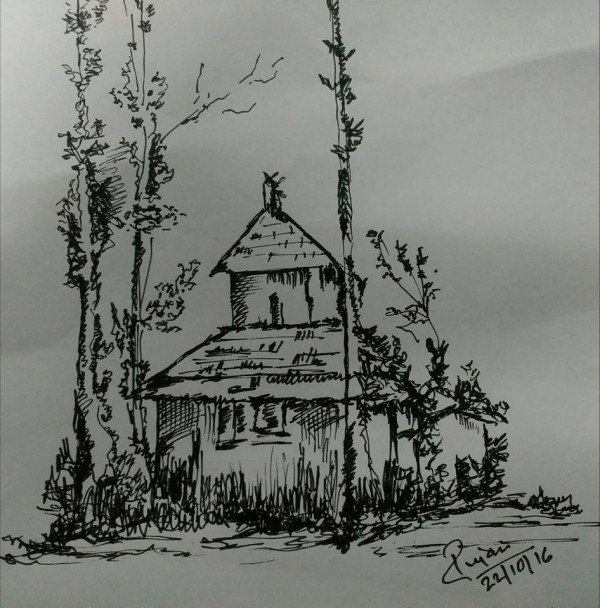 Pencil Sketch Of House - DesiPainters.com