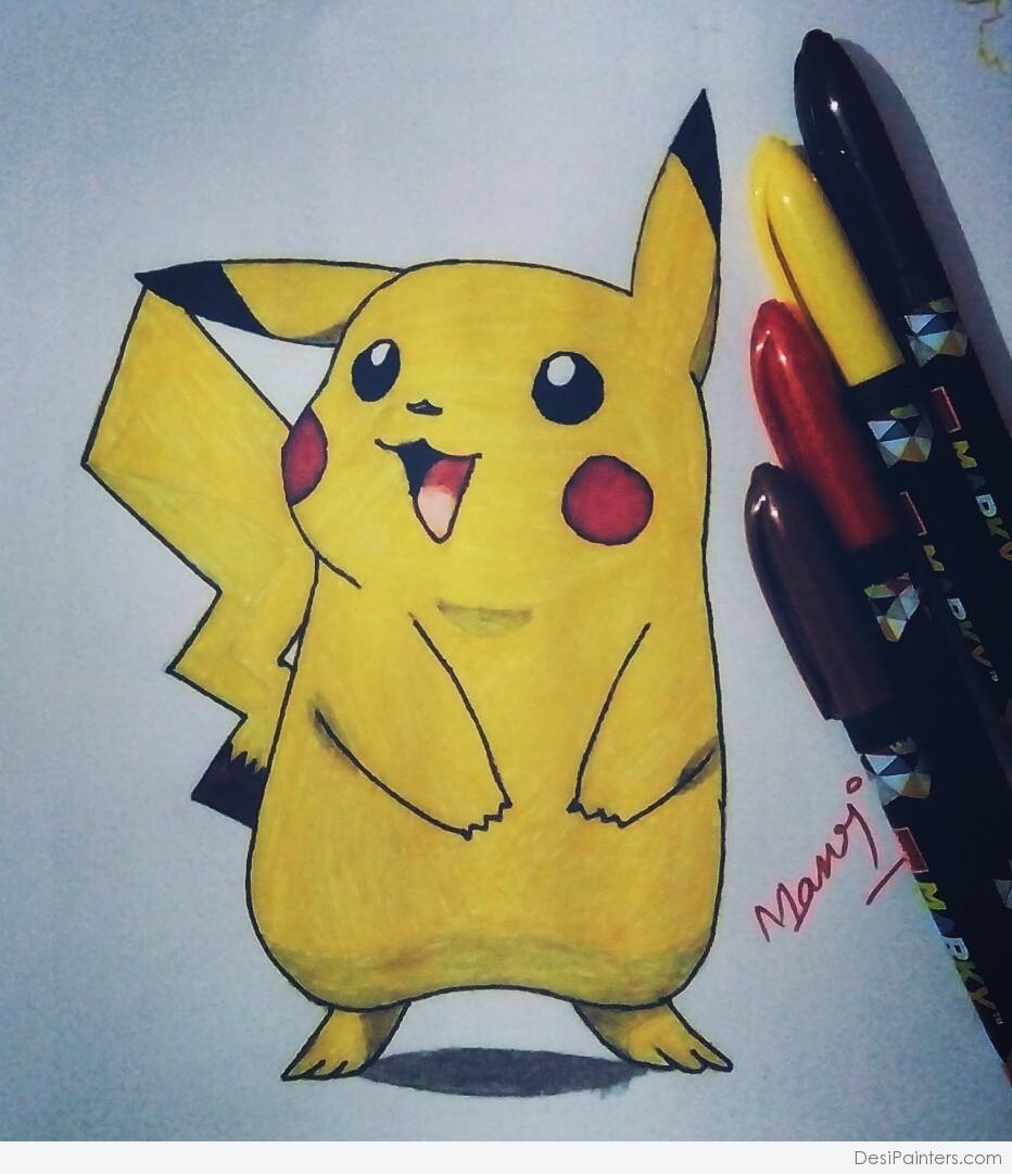 Pencil Color Of Famous Cartoon Pikachu | DesiPainters.com