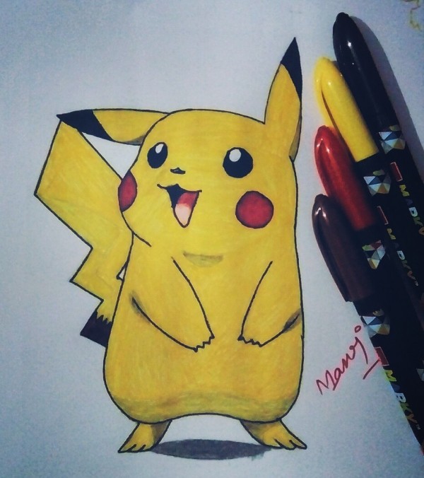 Pencil Color Of Famous Cartoon Pikachu - DesiPainters.com