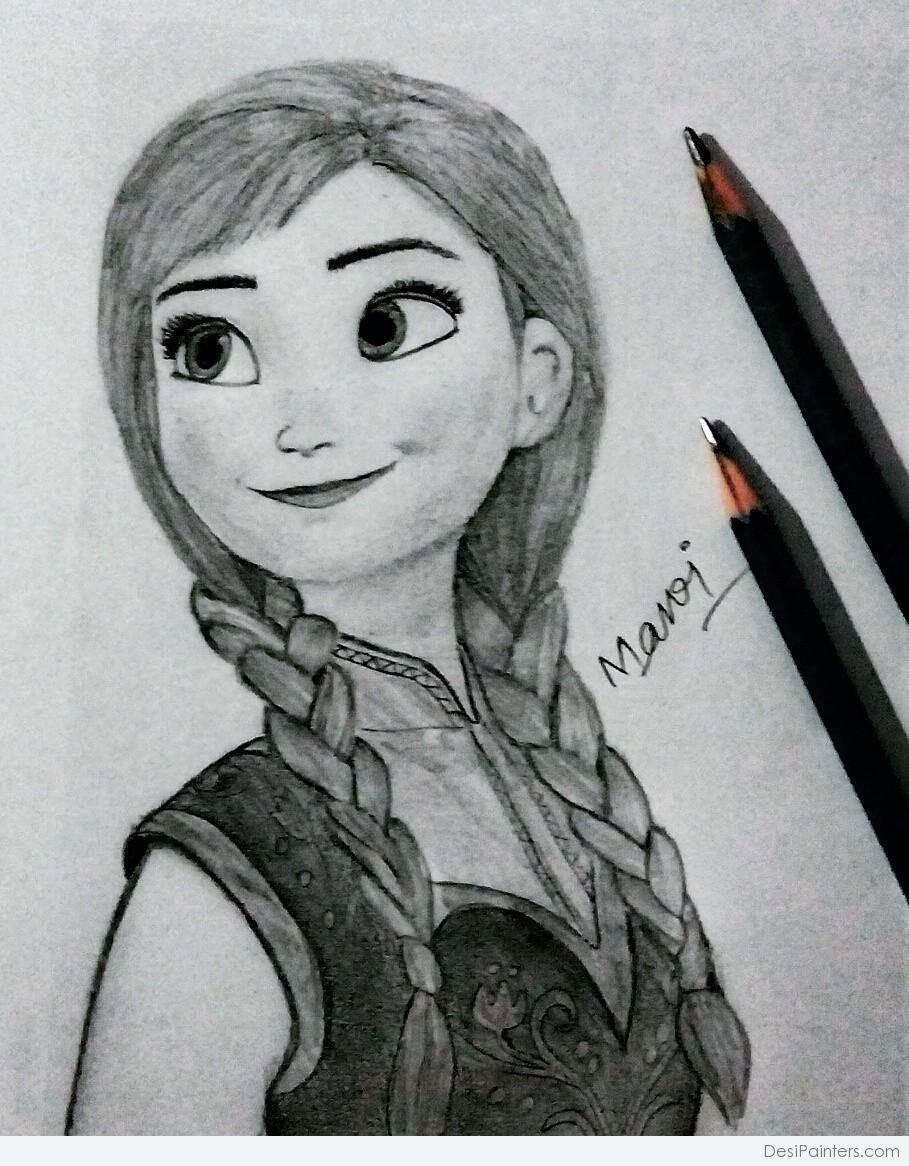 Pencil Sketch Of Cartoon Character Rapunzel | DesiPainters.com