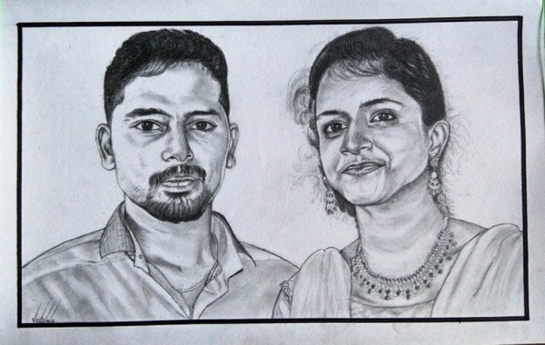 Pencil Sketch Of Couple - DesiPainters.com