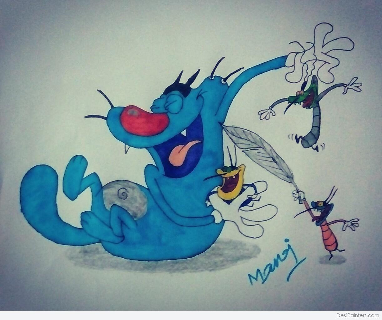 Brilliant Pencil Color Of Oggy And The Cockroaches Cartoon |  