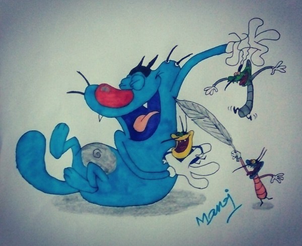 Brilliant Pencil Color Of Oggy And The Cockroaches Cartoon - DesiPainters.com