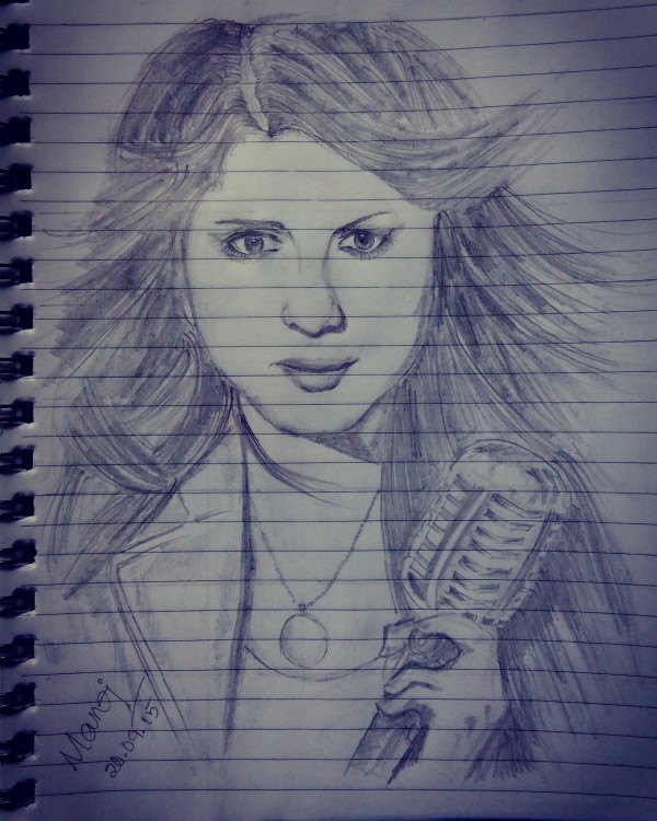 Fabulous Pencil Sketch Of Girl Holding Mic