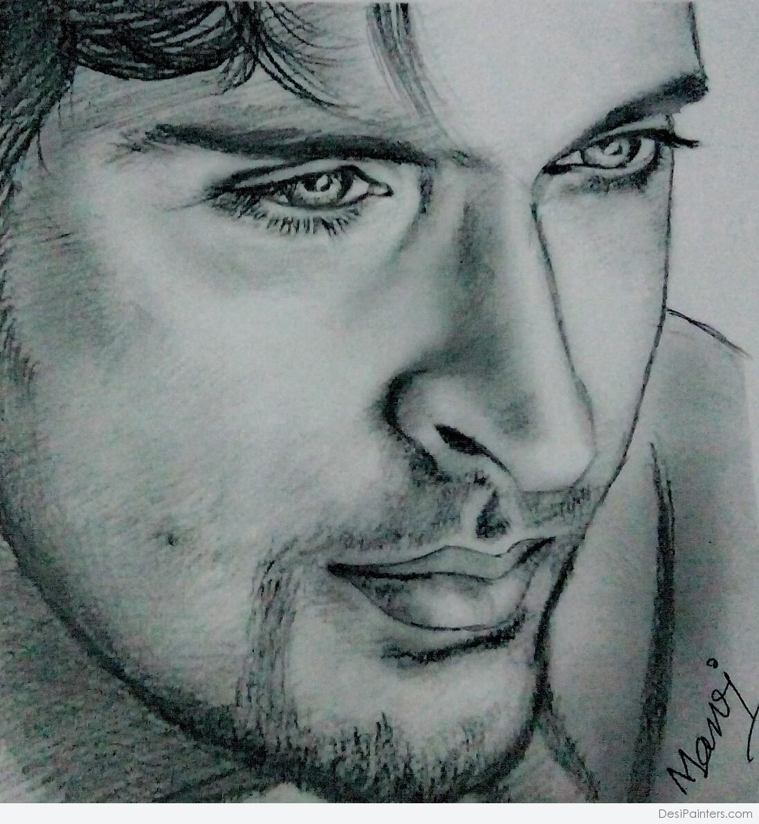 Attractive Pencil Sketch Of Hrithik Roshan
