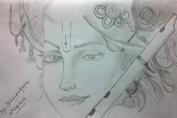 Pencil Sketch Of Lord Krishna - DesiPainters.com