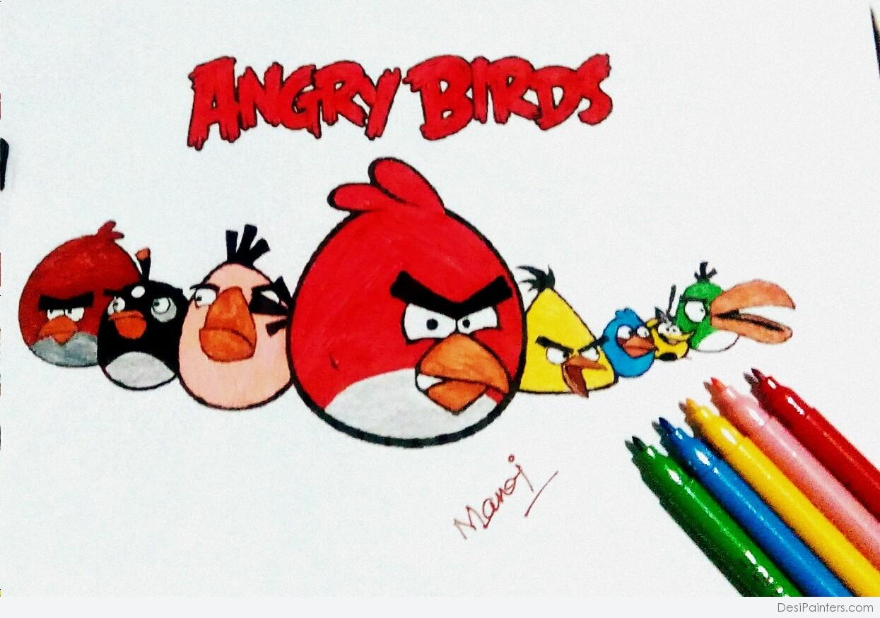 how to draw Angry birds kids level simple art lesson - kenfortes art  academy - KenFortes visual Arts academy Bangalore offers art courses for  children adults online drawing painting structured & hobby